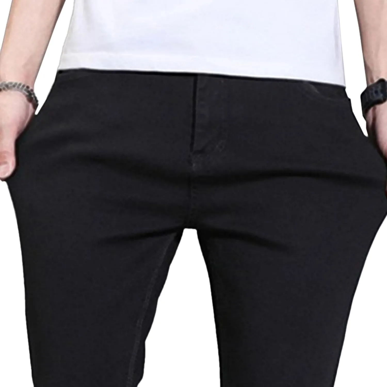 Men's Regular Slim Fit Pencil Pants Comfort Flex Waist Casual Trousers Skinny Stretch Fashion Jeans