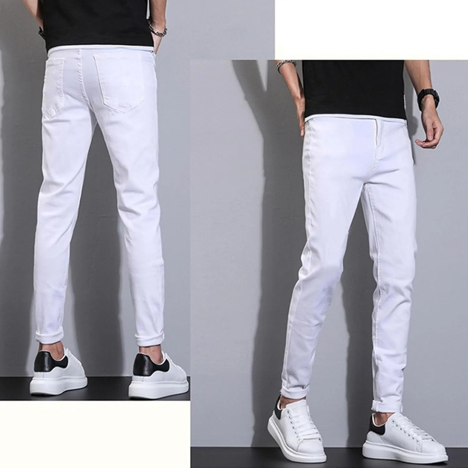 Men's Regular Slim Fit Pencil Pants Comfort Flex Waist Casual Trousers Skinny Stretch Fashion Jeans