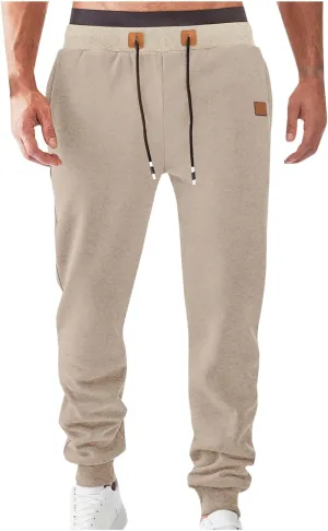 Mens Simple Pants Casual Trendy Elastic Waist Workout Trousers Tapered Heavyweight Work Drawstring Pants with Pockets