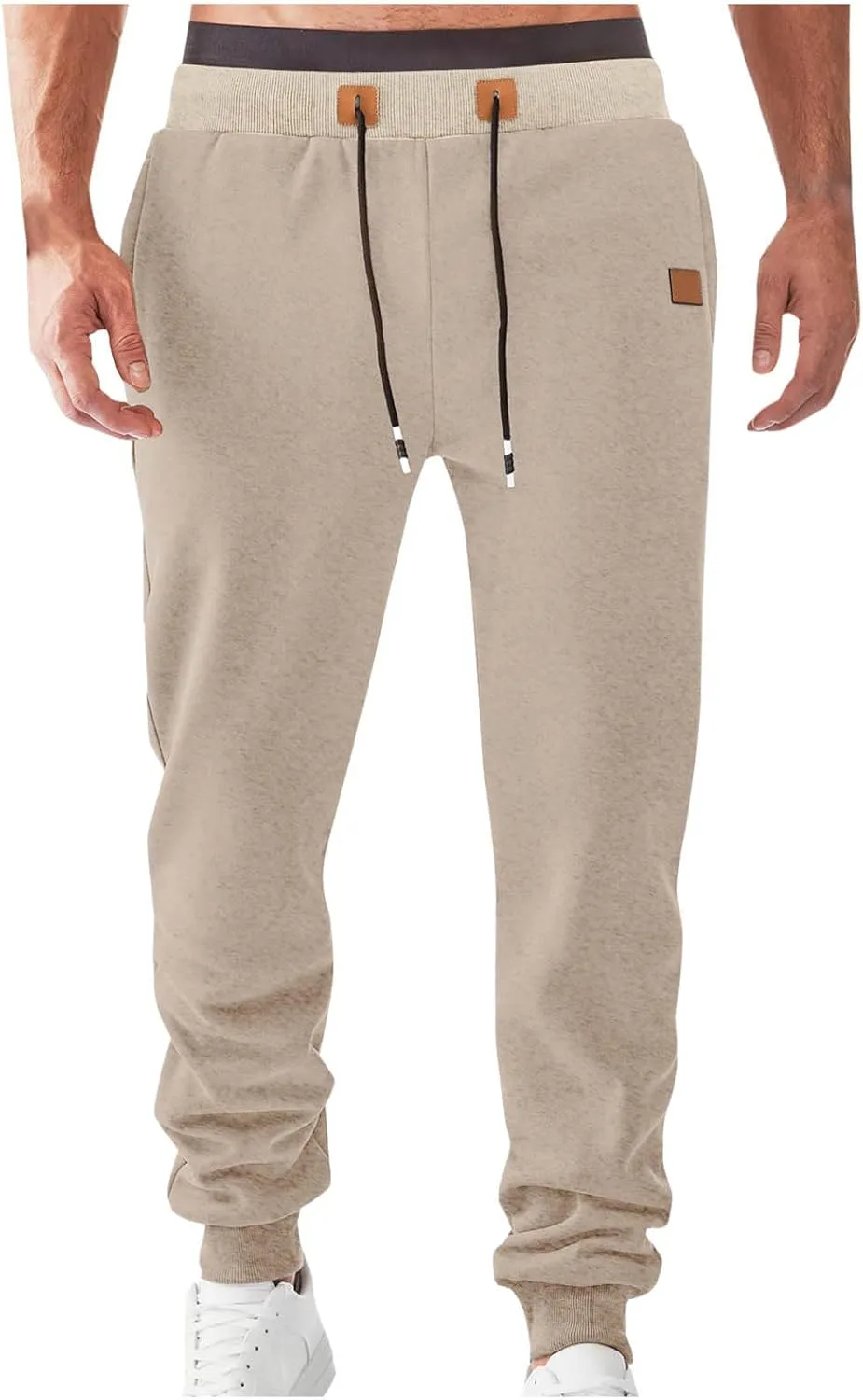 Mens Simple Pants Casual Trendy Elastic Waist Workout Trousers Tapered Heavyweight Work Drawstring Pants with Pockets