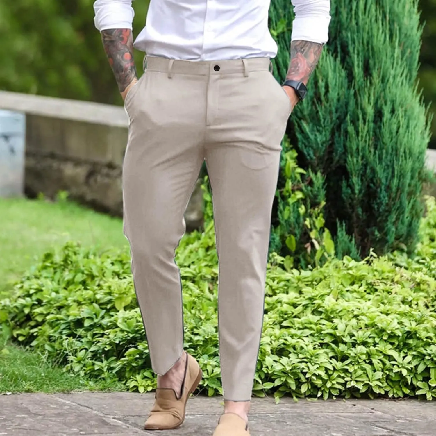 Mens Slim Fit Dress Pants Casual Business Work Skinny Stretch Golf Pants Breathable Flat-Front Chino Pant Tapered Suit Pants