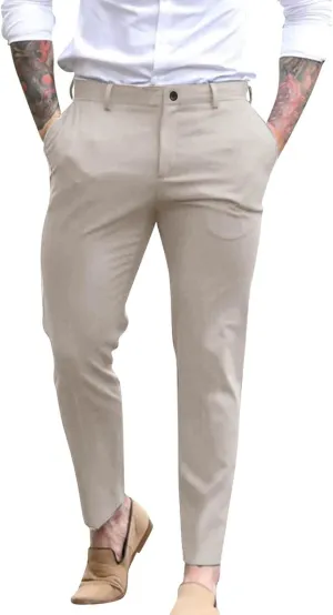 Mens Slim Fit Dress Pants Casual Business Work Skinny Stretch Golf Pants Breathable Flat-Front Chino Pant Tapered Suit Pants