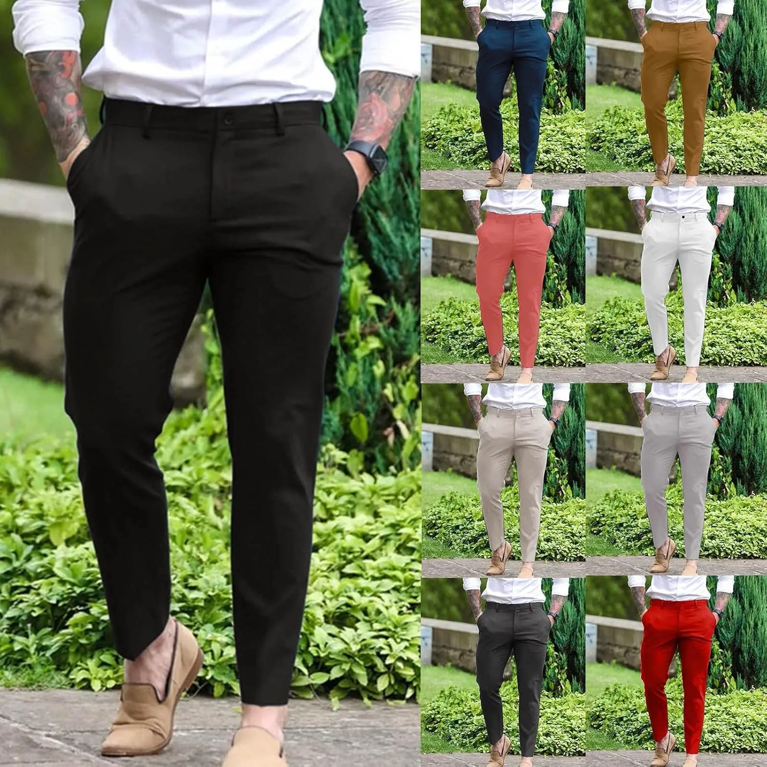 Mens Slim Fit Dress Pants Casual Business Work Skinny Stretch Golf Pants Breathable Flat-Front Chino Pant Tapered Suit Pants