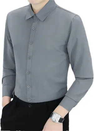 Men's Slim Fit Long Sleeve Lapel Button Down Shirt Casual Business Formal Work Shirt Gray 3XL