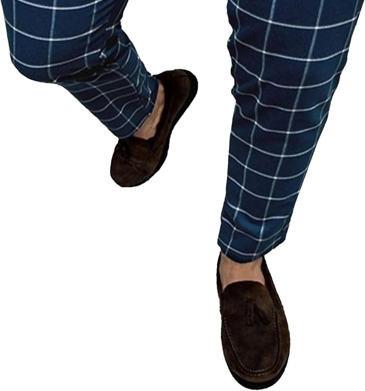 Men's Slim Fit Plaid Pencil Pants Chinos Flat Front Tapered Trousers Casual Business Sports Dress Pants