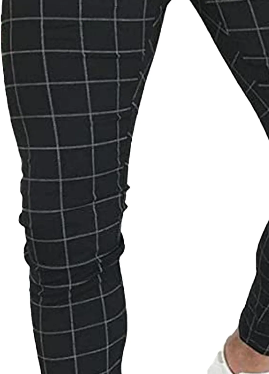 Men's Slim Fit Plaid Pencil Pants Chinos Flat Front Tapered Trousers Casual Business Sports Dress Pants