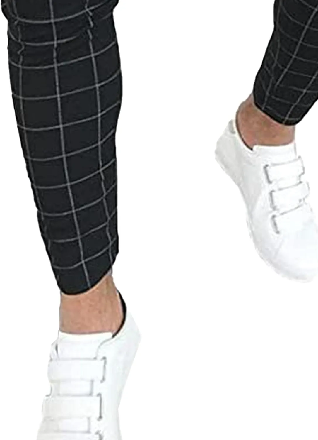 Men's Slim Fit Plaid Pencil Pants Chinos Flat Front Tapered Trousers Casual Business Sports Dress Pants