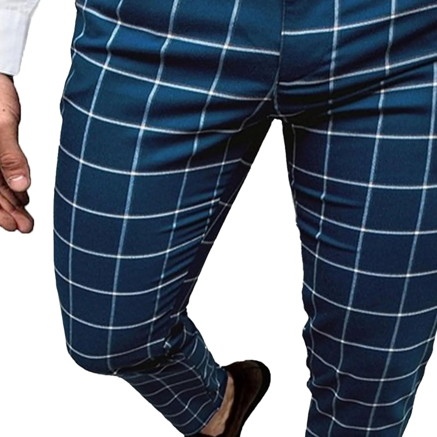 Men's Slim Fit Plaid Pencil Pants Chinos Flat Front Tapered Trousers Casual Business Sports Dress Pants