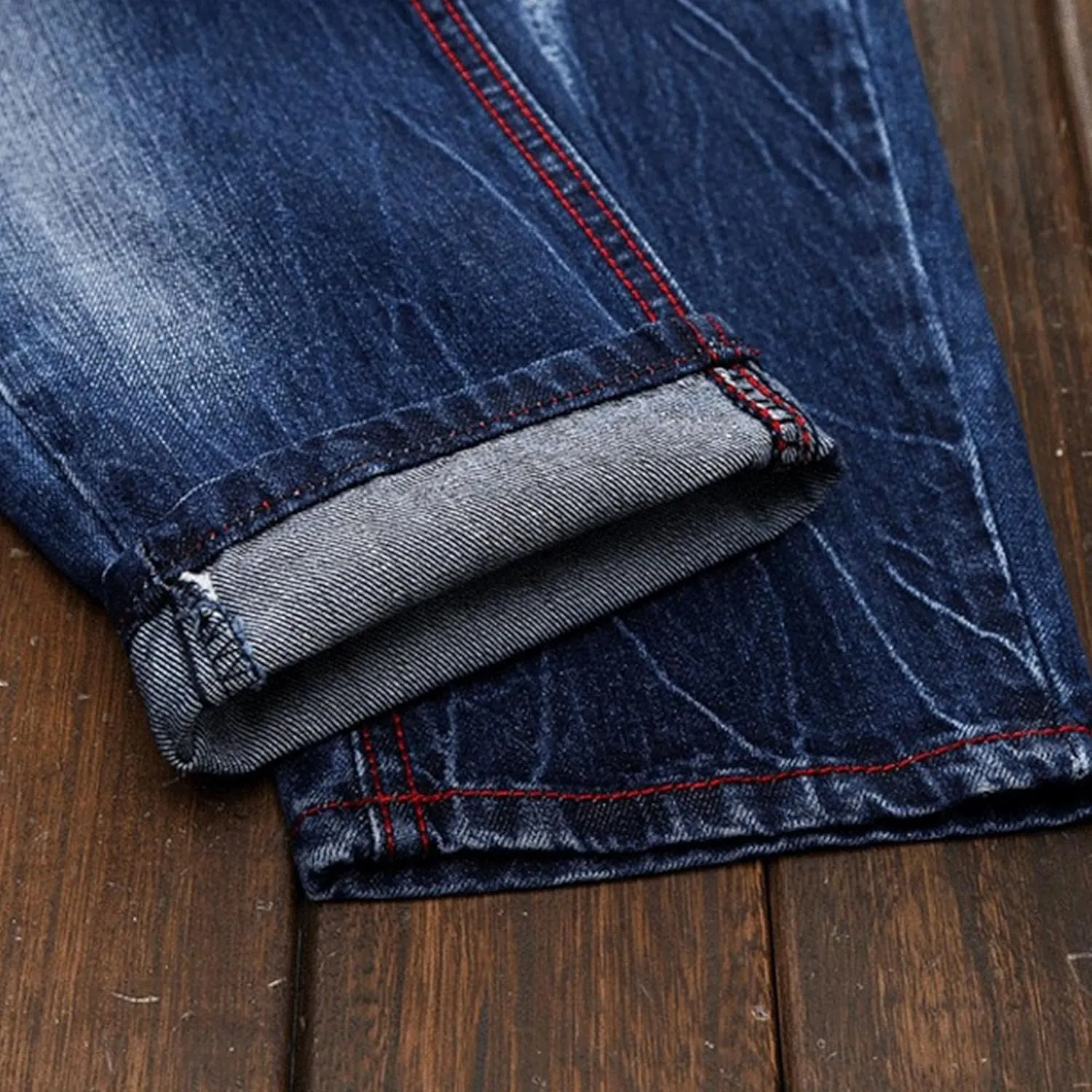 Men's Slim Fit Stretch Stitching Jeans Patch Ripped Denim Trousers Comfort Flex Waist Cowboy Pants