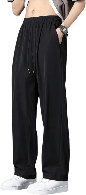 Men's Straight Leg Track Pants Drawstring Waist Loose Casual Suit Pants Trousers with Pockets