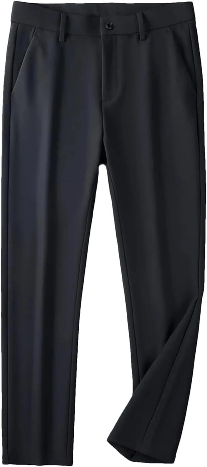 Men's Stretched Nylon Slim Fit Chinos Pants Business Casual Work Straight Long Suit Trousers