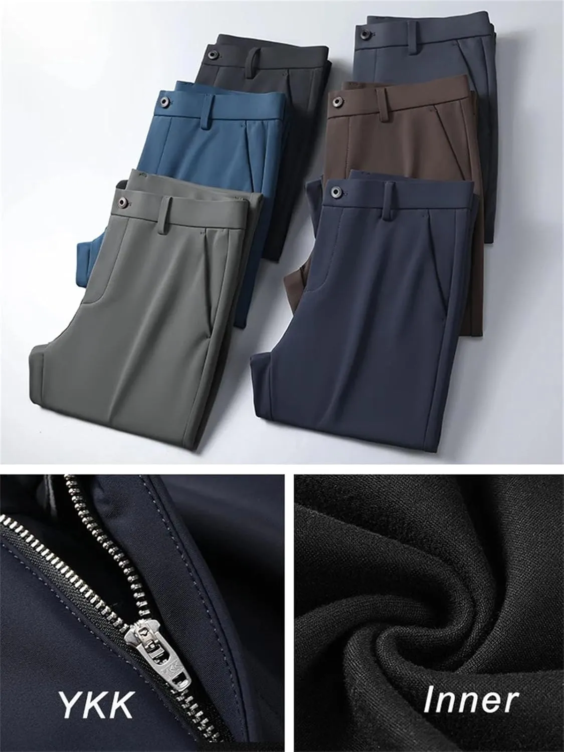 Men's Stretched Nylon Slim Fit Chinos Pants Business Casual Work Straight Long Suit Trousers