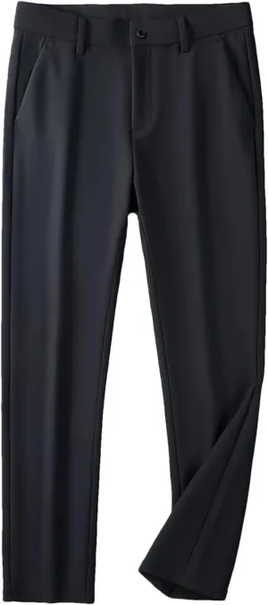 Men's Stretched Nylon Slim Fit Chinos Pants Business Casual Work Straight Long Suit Trousers