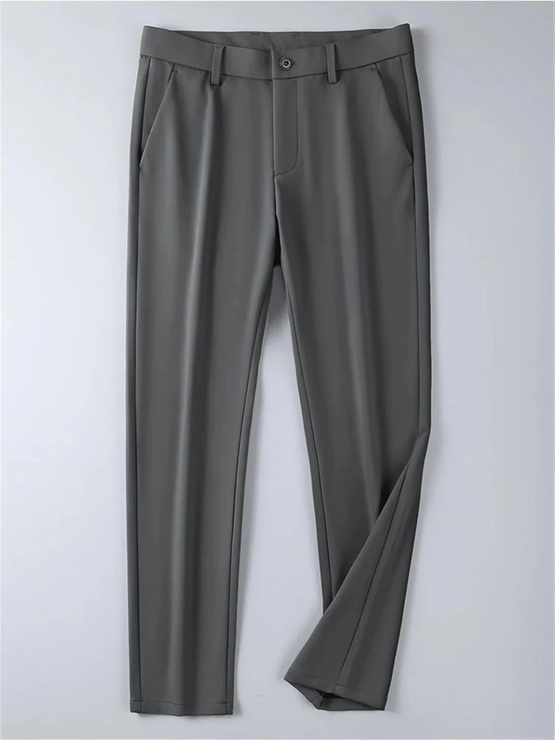 Men's Stretched Nylon Slim Fit Chinos Pants Business Casual Work Straight Long Suit Trousers