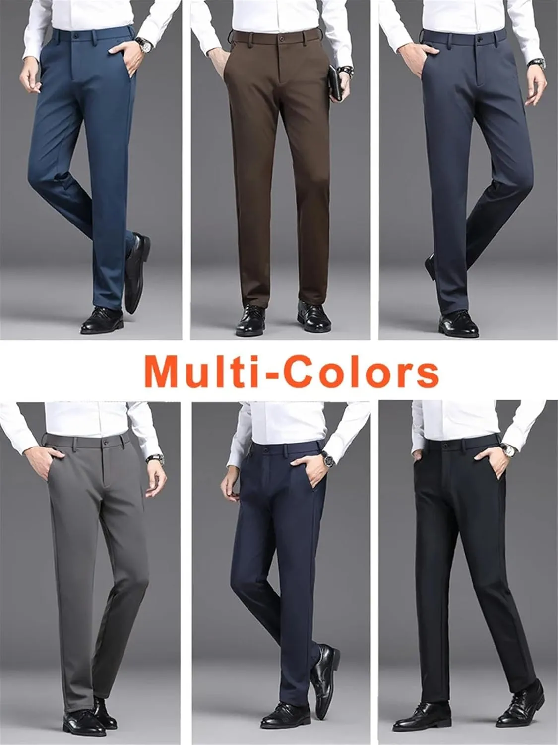 Men's Stretched Nylon Slim Fit Chinos Pants Business Casual Work Straight Long Suit Trousers