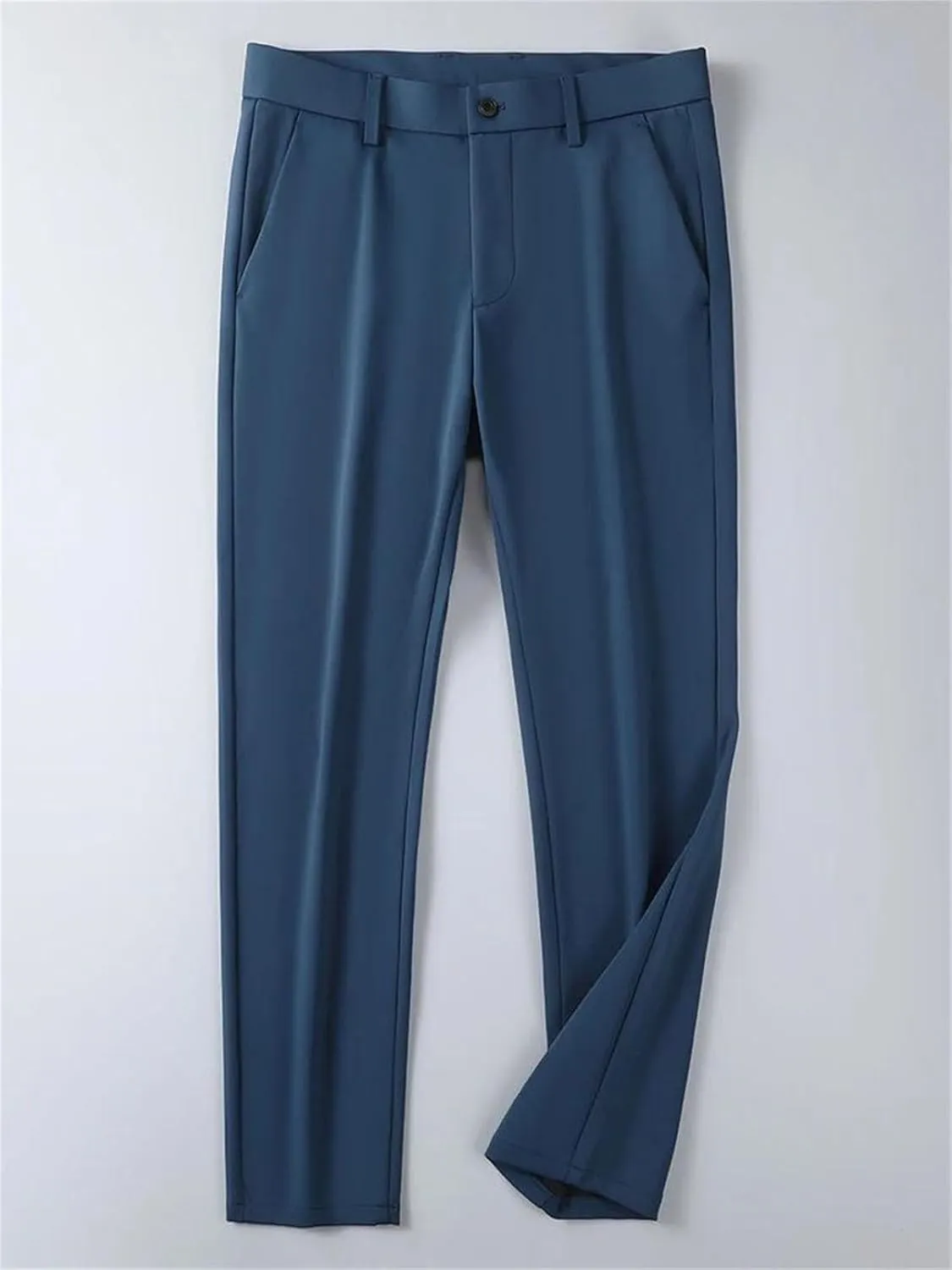 Men's Stretched Nylon Slim Fit Chinos Pants Business Casual Work Straight Long Suit Trousers
