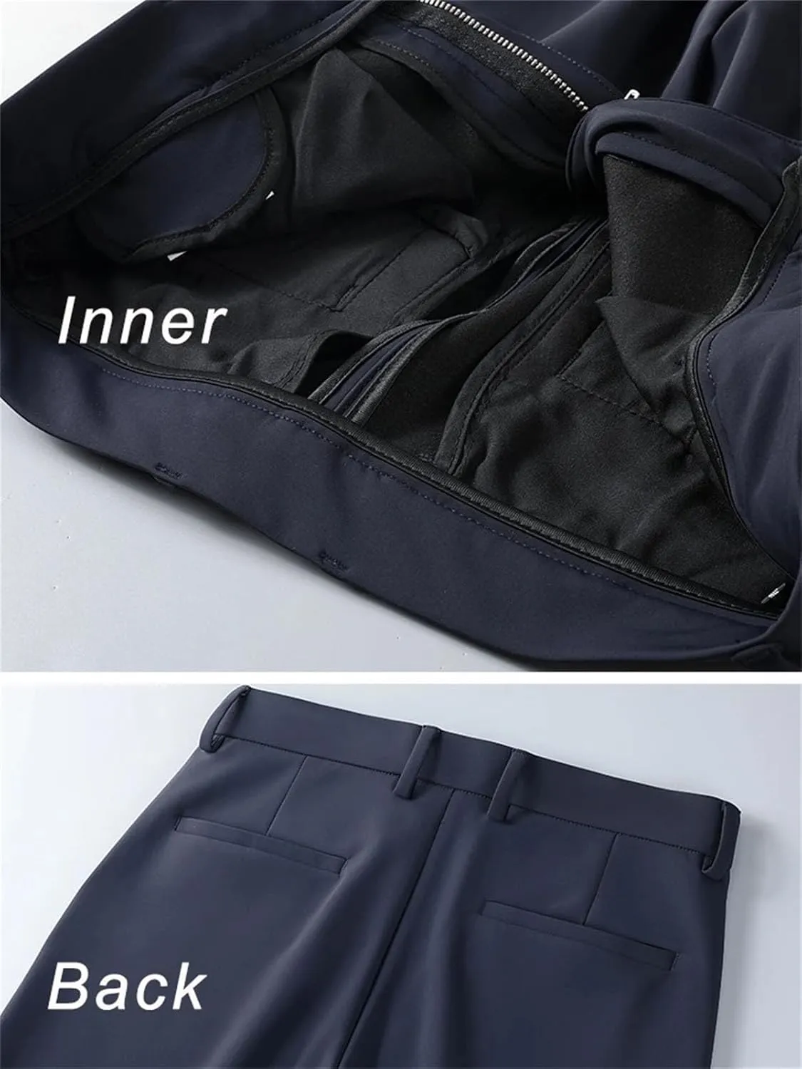 Men's Stretched Nylon Slim Fit Chinos Pants Business Casual Work Straight Long Suit Trousers