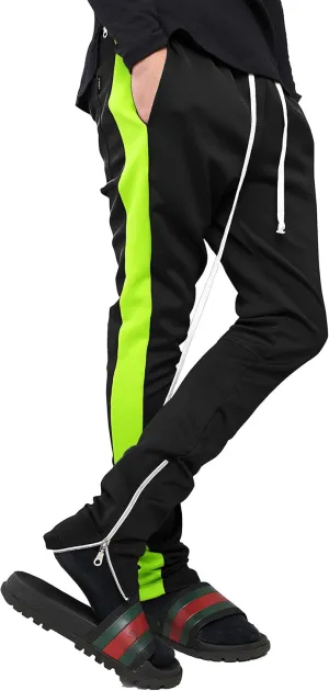 Mens Stripe Track Pants Skinny Fit Stretch Trouser Elastic Jogger Gym Workout