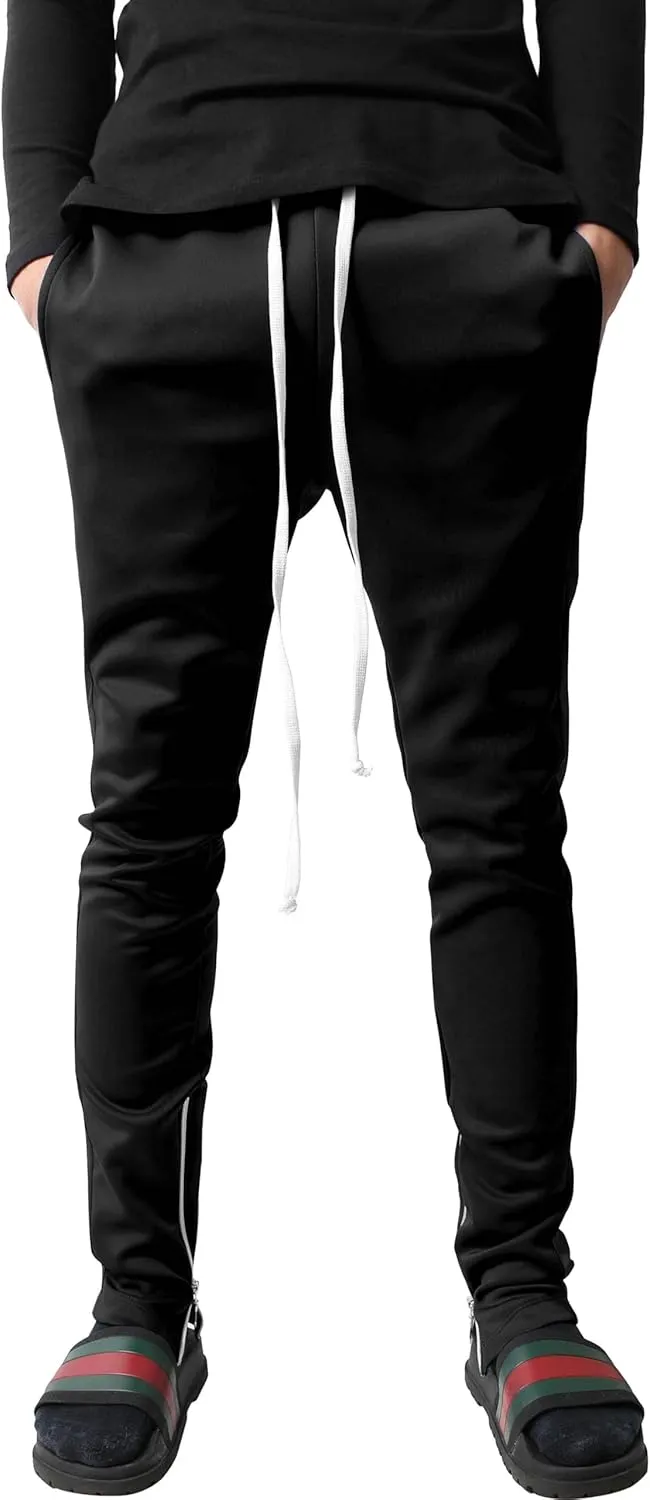 Mens Stripe Track Pants Skinny Fit Stretch Trouser Elastic Jogger Gym Workout
