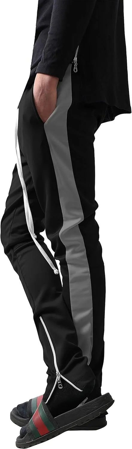 Mens Stripe Track Pants Skinny Fit Stretch Trouser Elastic Jogger Gym Workout