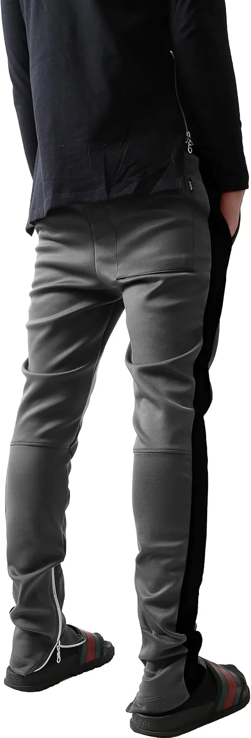 Mens Stripe Track Pants Skinny Fit Stretch Trouser Elastic Jogger Gym Workout