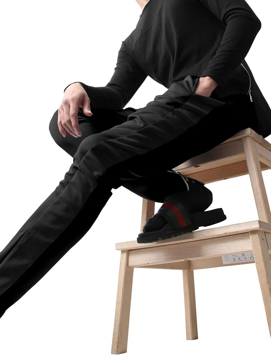 Mens Stripe Track Pants Skinny Fit Stretch Trouser Elastic Jogger Gym Workout