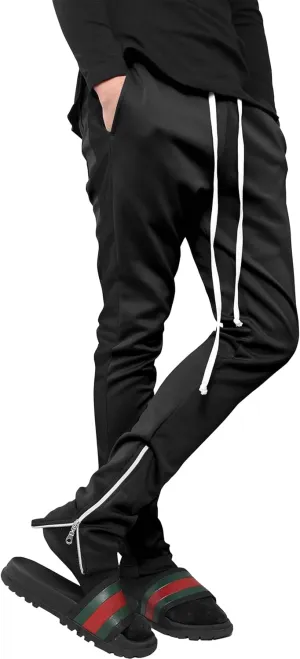 Mens Stripe Track Pants Skinny Fit Stretch Trouser Elastic Jogger Gym Workout