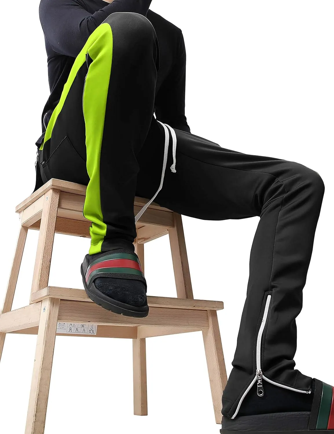 Mens Stripe Track Pants Skinny Fit Stretch Trouser Elastic Jogger Gym Workout