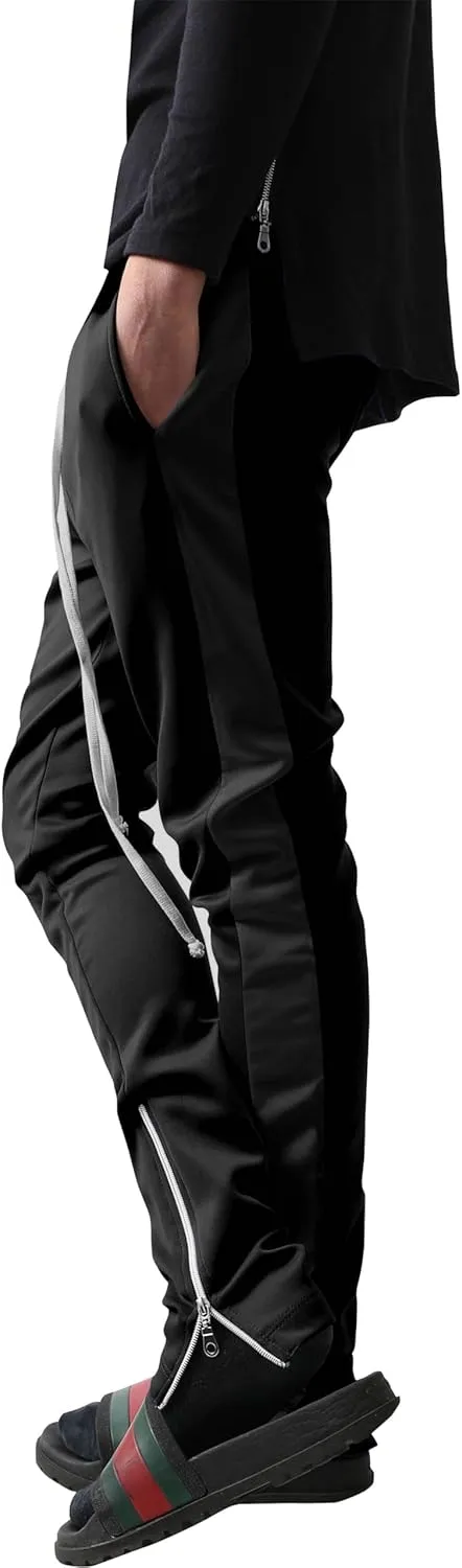 Mens Stripe Track Pants Skinny Fit Stretch Trouser Elastic Jogger Gym Workout