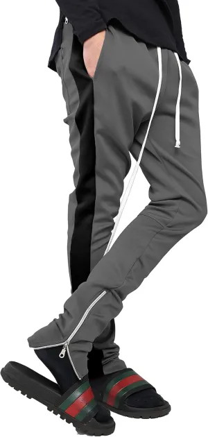 Mens Stripe Track Pants Skinny Fit Stretch Trouser Elastic Jogger Gym Workout