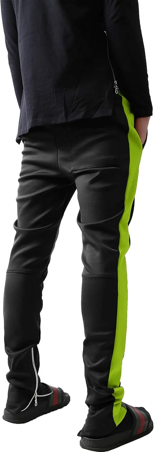 Mens Stripe Track Pants Skinny Fit Stretch Trouser Elastic Jogger Gym Workout