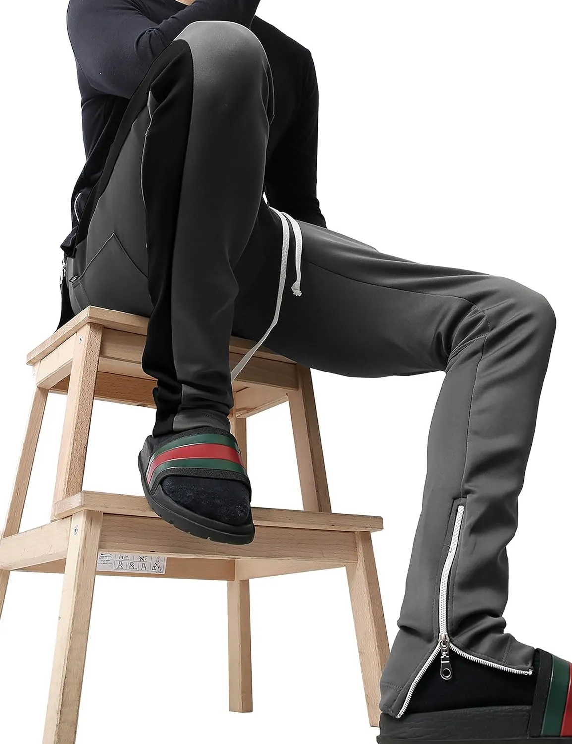 Mens Stripe Track Pants Skinny Fit Stretch Trouser Elastic Jogger Gym Workout