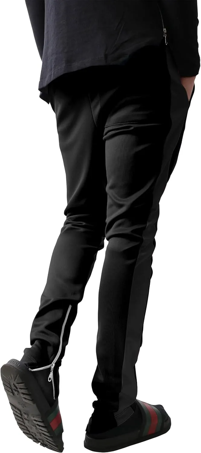 Mens Stripe Track Pants Skinny Fit Stretch Trouser Elastic Jogger Gym Workout