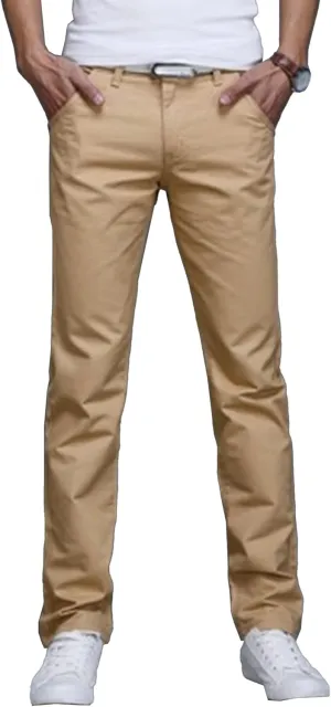 Men's Style Comfy Solid Chinos Pants Casual Slim Fit Business Slack Stretch Straight Fashion Trousers