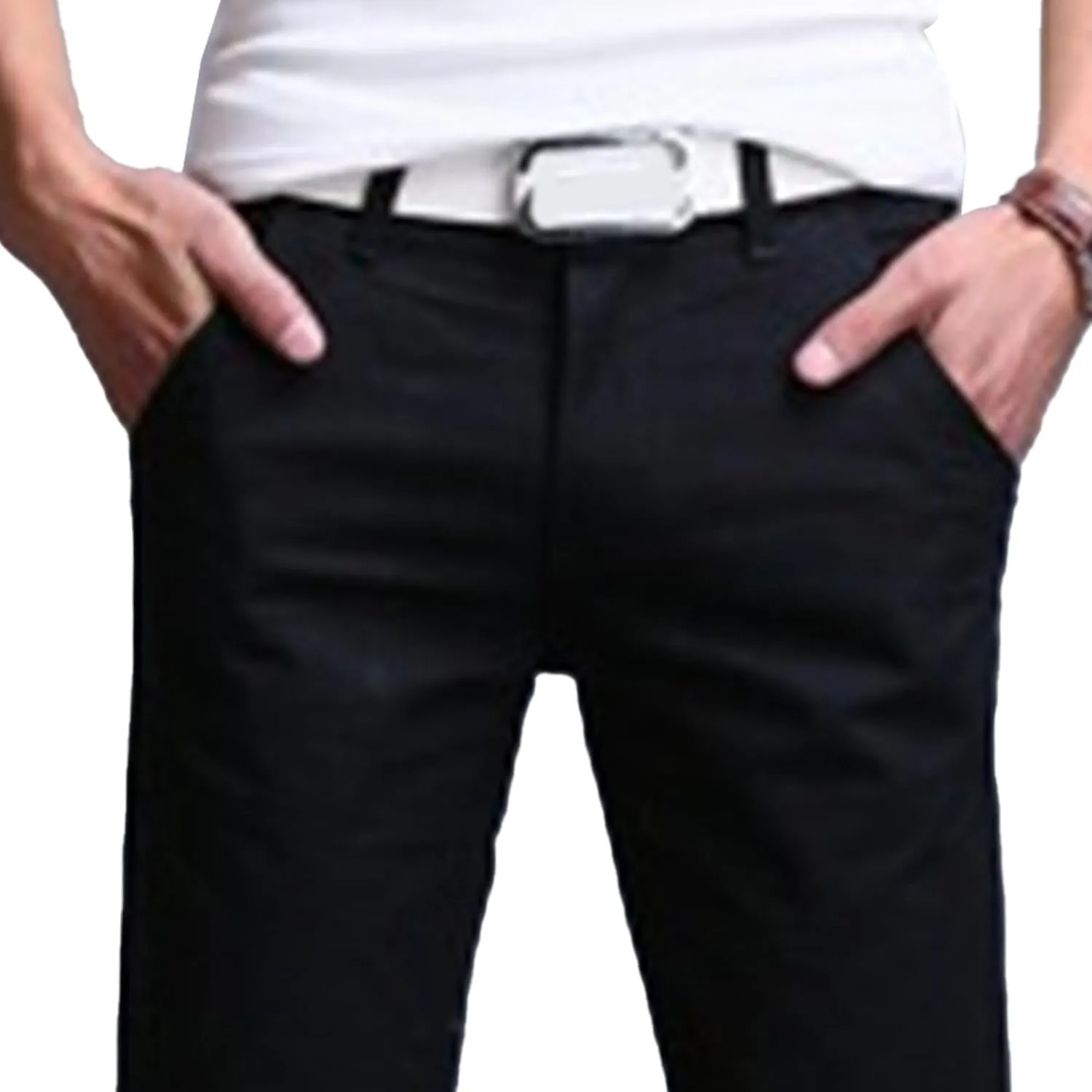 Men's Style Comfy Solid Chinos Pants Casual Slim Fit Business Slack Stretch Straight Fashion Trousers