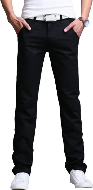 Men's Style Comfy Solid Chinos Pants Casual Slim Fit Business Slack Stretch Straight Fashion Trousers