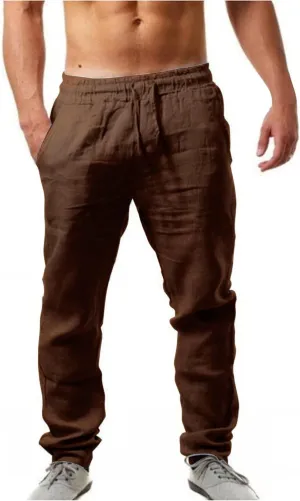 Mens Summer Lightweight Pants Elastic Waist Solid Color Trouser Beach Pants Outdoor Joggers with Pocket