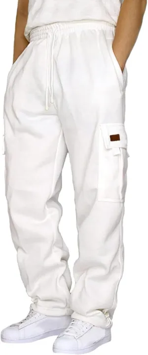 Mens Sweatpants Men's Basic Active Fleece Cargo Jogger Pants Fleece Elastic Bottom Sweatpants with Pockets