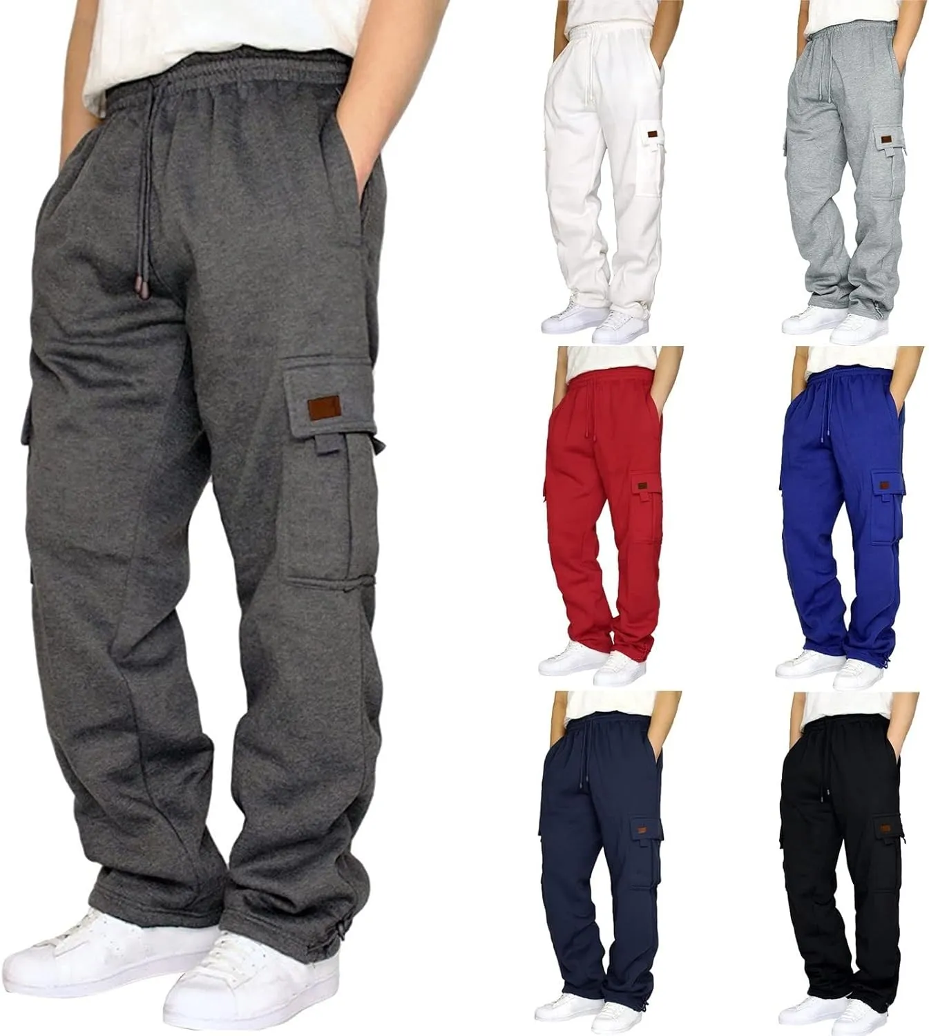 Mens Sweatpants Men's Basic Active Fleece Cargo Jogger Pants Fleece Elastic Bottom Sweatpants with Pockets