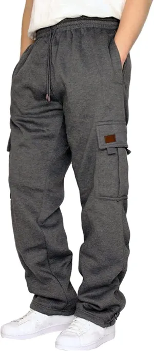 Mens Sweatpants Men's Basic Active Fleece Cargo Jogger Pants Fleece Elastic Bottom Sweatpants with Pockets