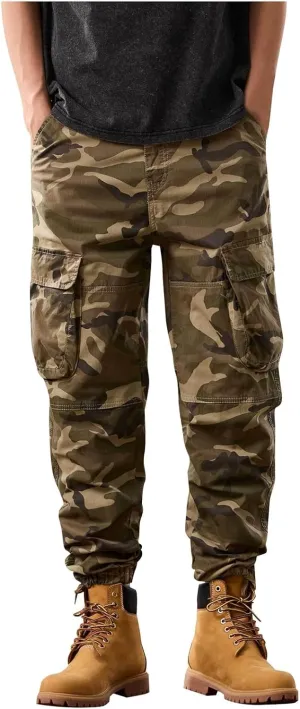 Men's Tactical Cargo Pants Hiking Joggers Running Workout Gym Track Pants Summer Lightweight Trousers