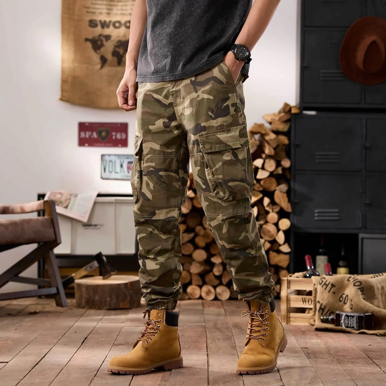 Men's Tactical Cargo Pants Hiking Joggers Running Workout Gym Track Pants Summer Lightweight Trousers