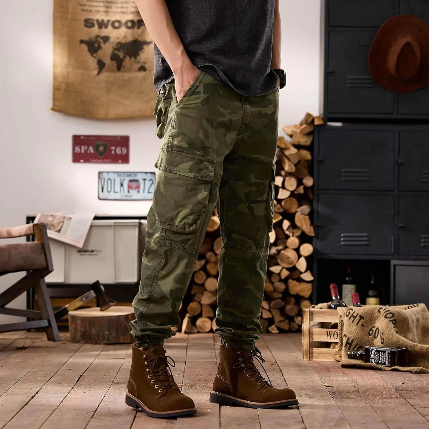 Men's Tactical Cargo Pants Hiking Joggers Running Workout Gym Track Pants Summer Lightweight Trousers
