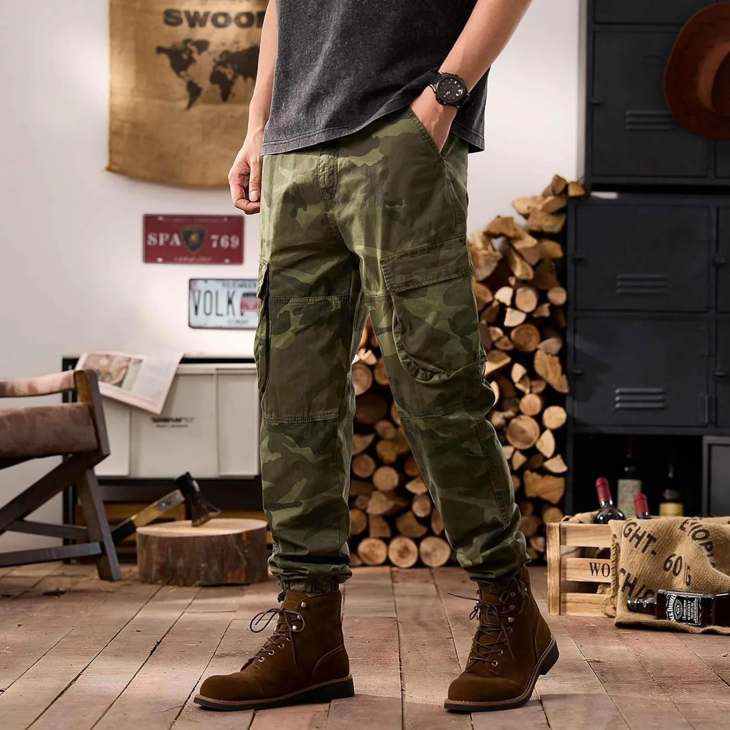 Men's Tactical Cargo Pants Hiking Joggers Running Workout Gym Track Pants Summer Lightweight Trousers
