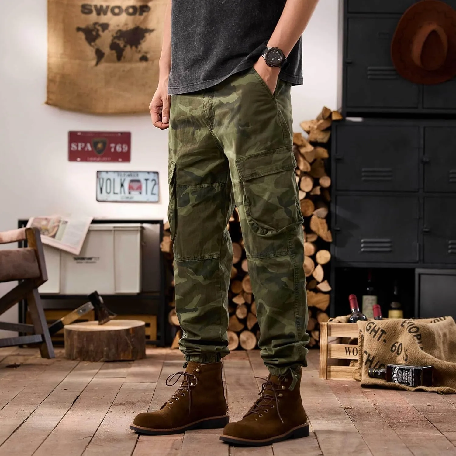 Men's Tactical Cargo Pants Hiking Joggers Running Workout Gym Track Pants Summer Lightweight Trousers