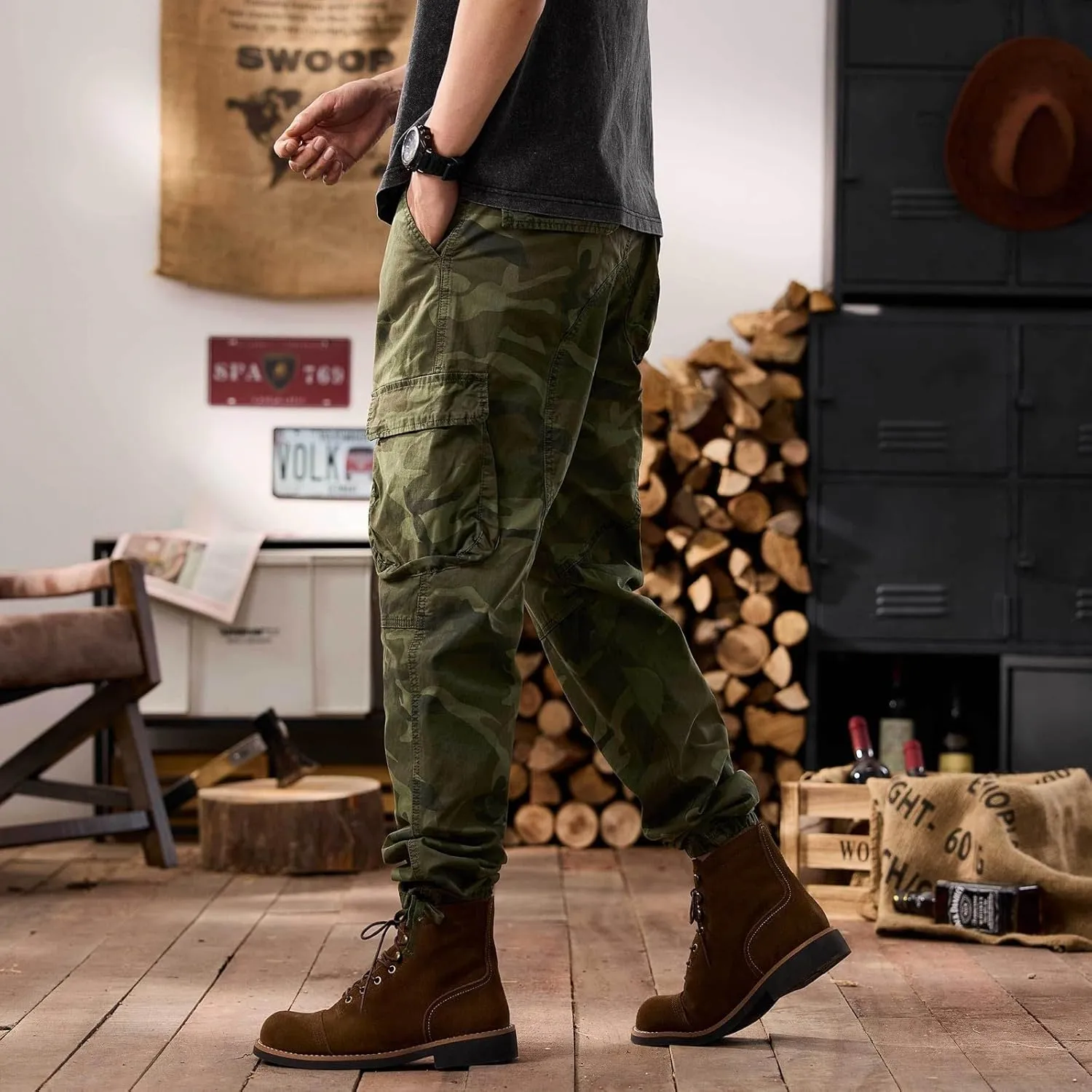Men's Tactical Cargo Pants Hiking Joggers Running Workout Gym Track Pants Summer Lightweight Trousers