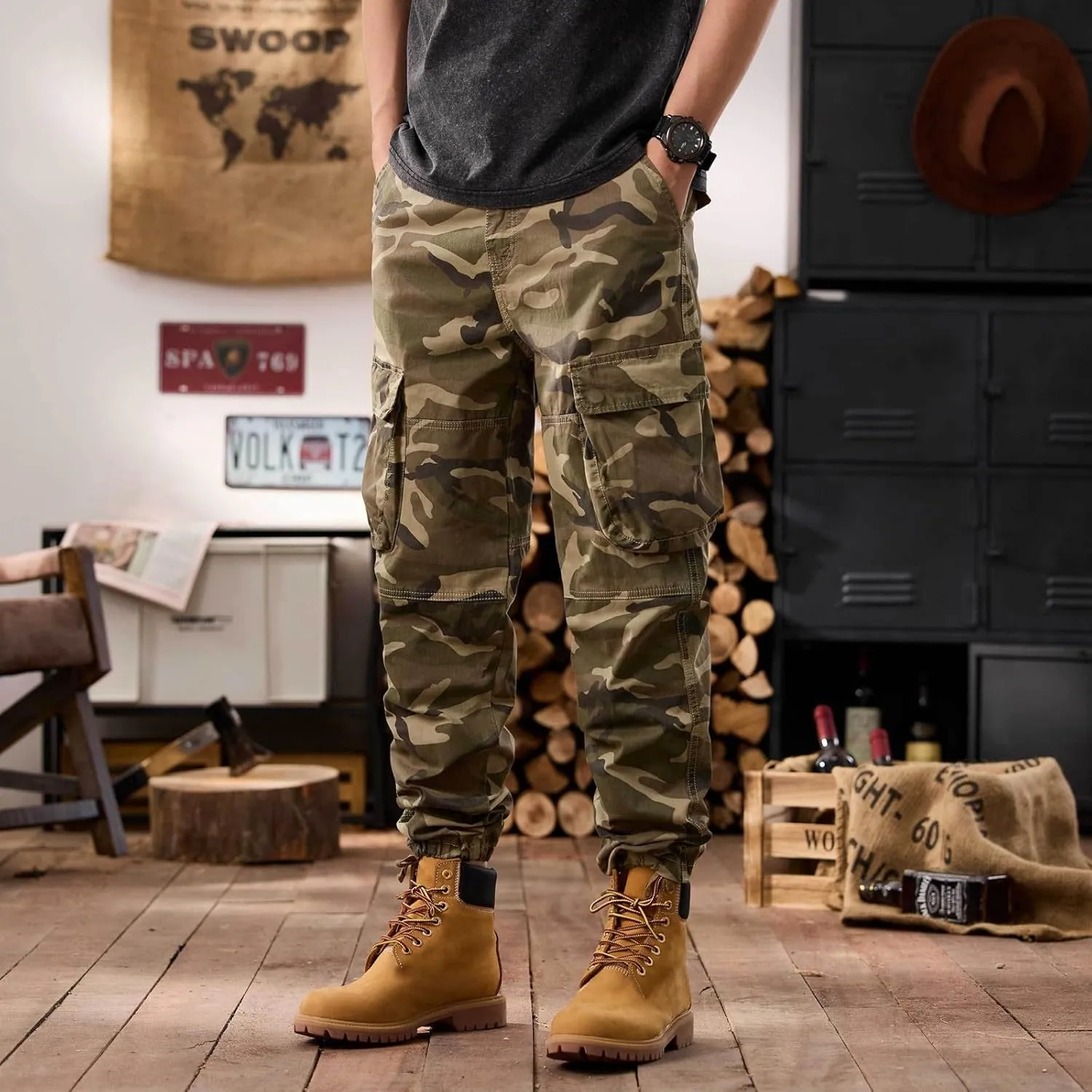 Men's Tactical Cargo Pants Hiking Joggers Running Workout Gym Track Pants Summer Lightweight Trousers