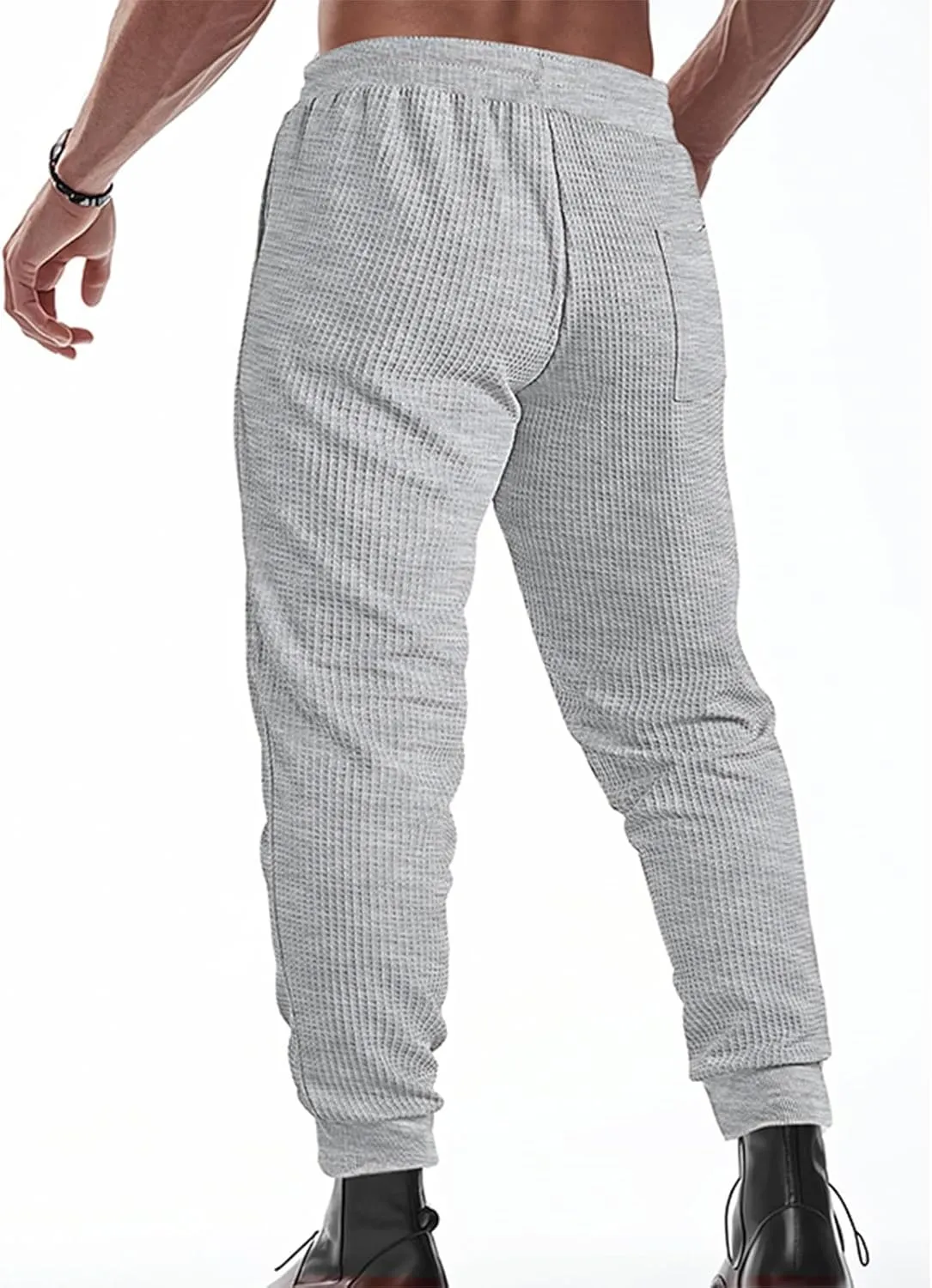 Men's Waffle Pants Slim Fit Drawstring Pant Casual Tapered Jogger with Pockets Summer Gym Sweatpants for Men