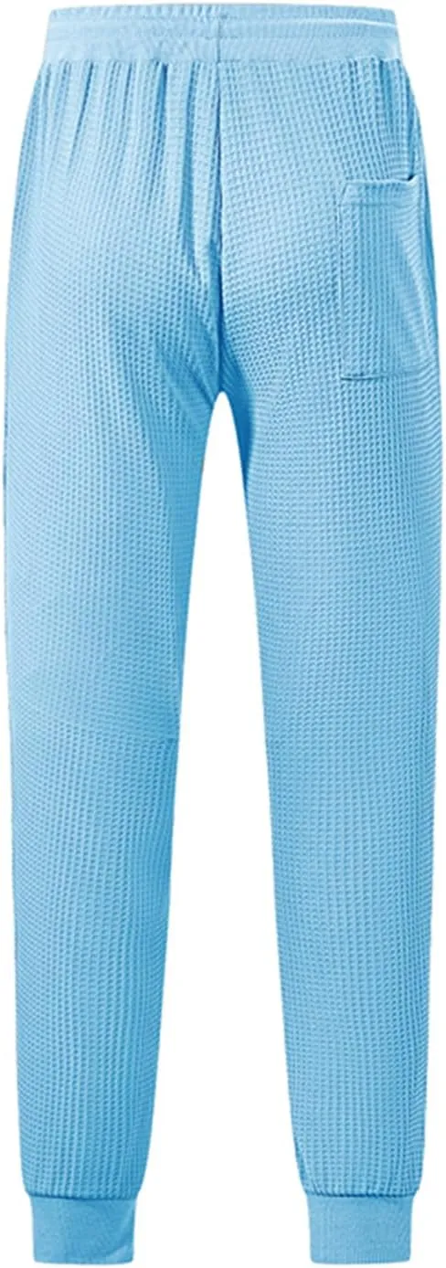 Men's Waffle Pants Slim Fit Drawstring Pant Casual Tapered Jogger with Pockets Summer Gym Sweatpants for Men