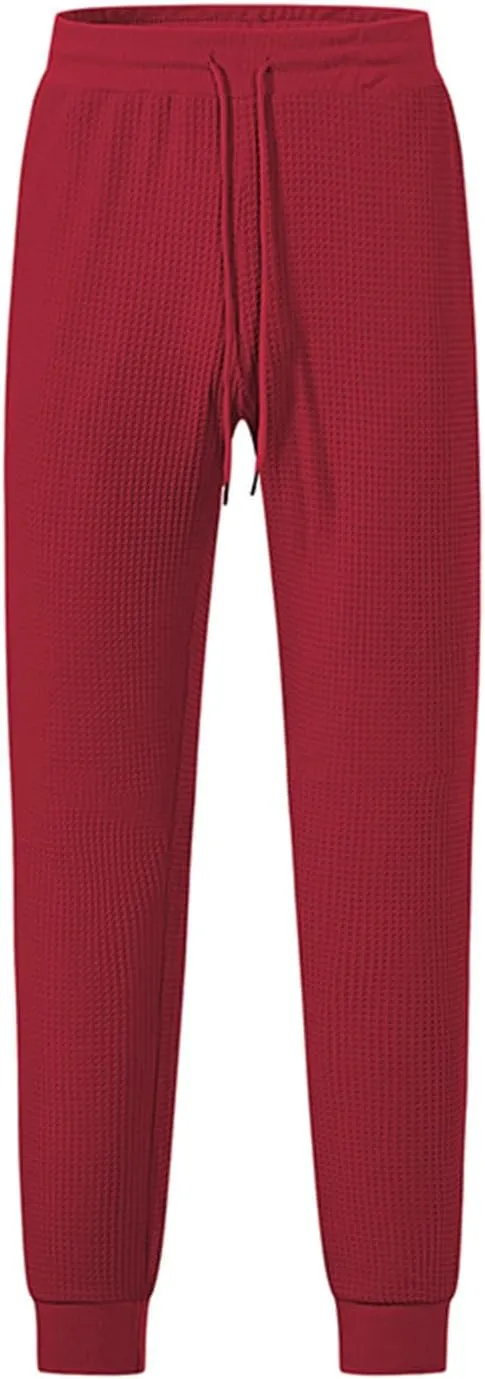 Men's Waffle Pants Slim Fit Drawstring Pant Casual Tapered Jogger with Pockets Summer Gym Sweatpants for Men